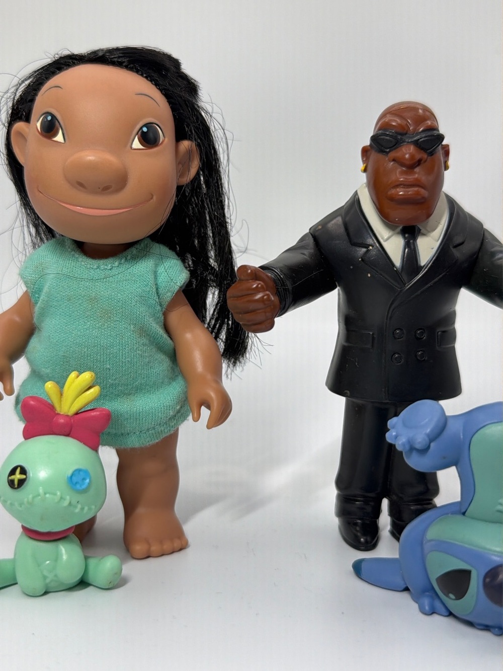 Disney Lilo Doll with Teal Dress, Black Agent Figure and Colorful Scrump
